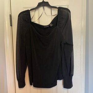 Tahari Black Sheer Sleeve Top